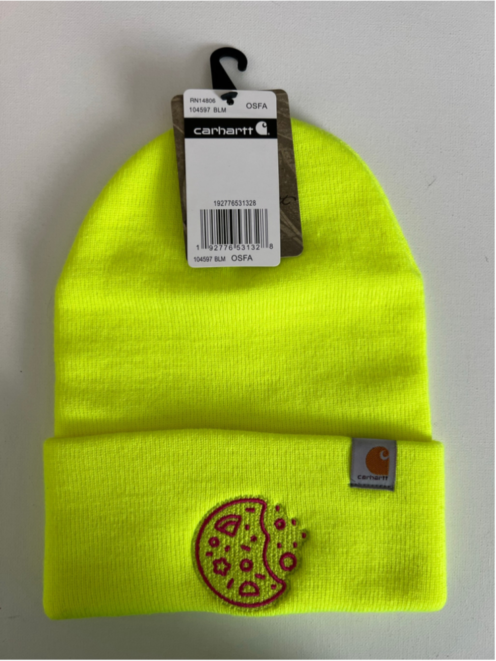 NWT Carhartt Neon Yellow High Visibility Moon Stars Embroidered Winter Beanie